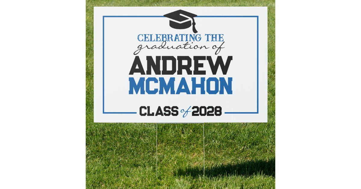 Large Blue, White & Black Graduation Party Yard Sign | Zazzle