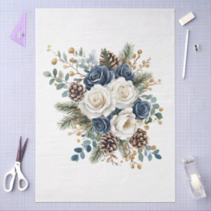 Large Blue & White Christmas Bouquet Decoupage Tissue Paper