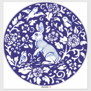 Large Blue White Rabbit Wall Decor Floral Delft Sticker