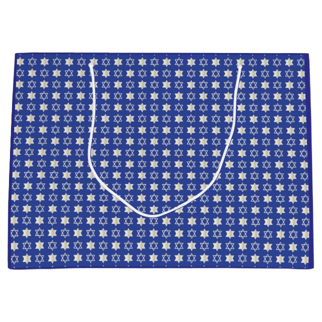 Large Blue/White Star of David Pattern Gift Bag (Front)