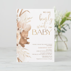 Large Boho Floral Bearly Wait for Baby Baby Shower Invitation