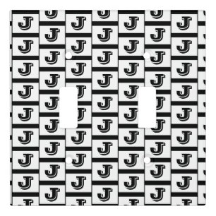 Large Bold Black Monogram Pattern White/Black Light Switch Cover
