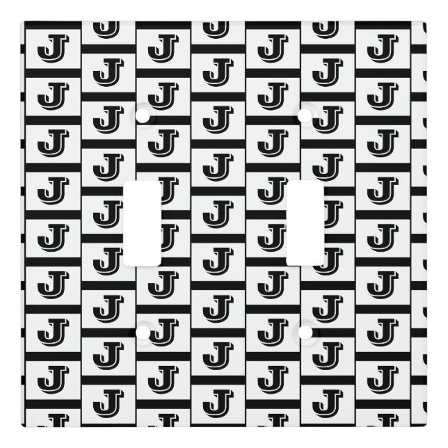 Large Bold Black Monogram Pattern White/Black Light Switch Cover (Front)