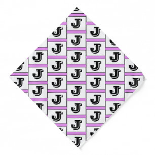 Large Bold Black Monogram Pattern White/Red Violet Bandana