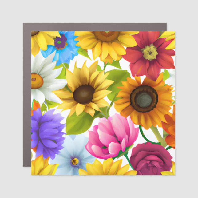 Large Bold Botanical Colorful Flowers  Car Magnet (Front)