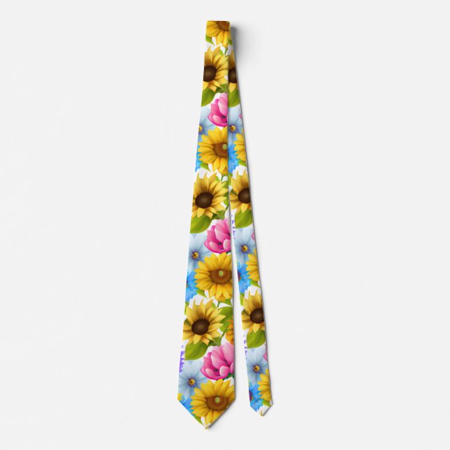 Large Bold Botanical Colorful Flowers  Neck Tie (Front)