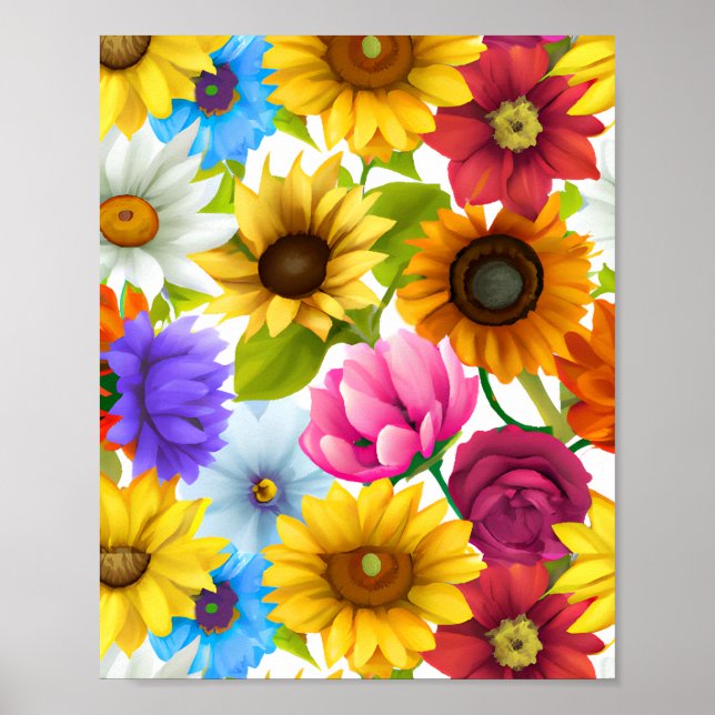 Large Bold Botanical Colorful Flowers  Poster (Front)