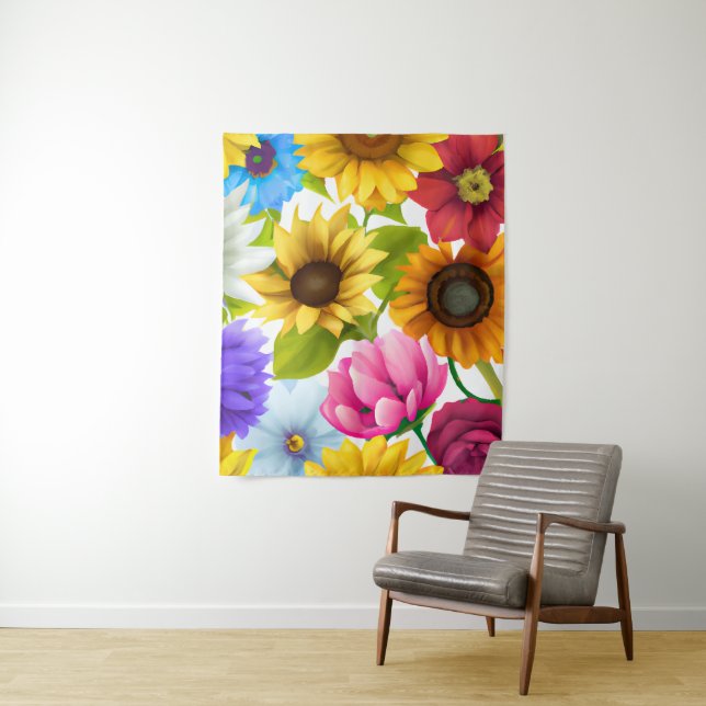 Large Bold Botanical Colorful Flowers  Tapestry (In Situ)