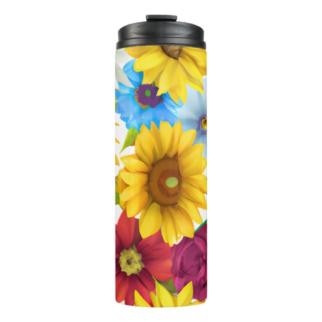 Large Bold Botanical Colorful Flowers  Thermal Tumbler (Front)