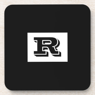 Large Bold Outlined Black Monogram, Black Beverage Coaster