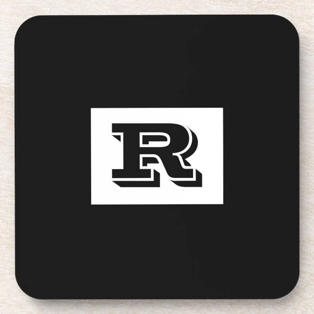 Large Bold Outlined Black Monogram, Black Beverage Coaster (Front)
