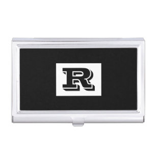 Large Bold Outlined Black Monogram, Black Business Card Case