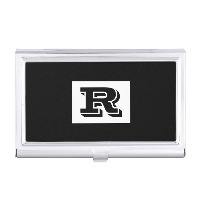 Large Bold Outlined Black Monogram, Black Business Card Case (Front)