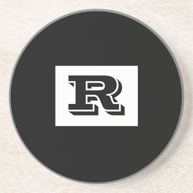 Large Bold Outlined Black Monogram, Black Coaster (Front)
