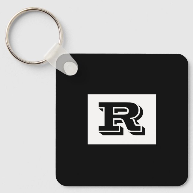 Large Bold Outlined Black Monogram, Black Keychain (Front)