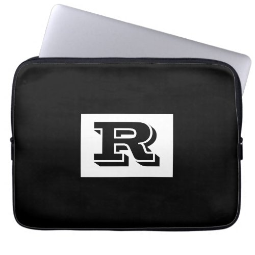 Large Bold Outlined Black Monogram Black Laptop Sleeve