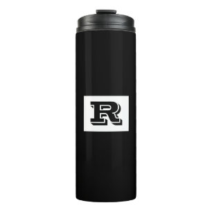 Large Bold Outlined Black Monogram, Black Thermal Tumbler