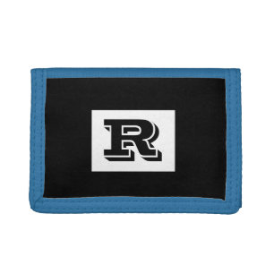Large Bold Outlined Black Monogram, Black Tri-fold Wallet
