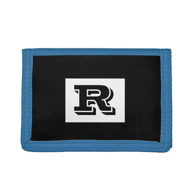 Large Bold Outlined Black Monogram, Black Trifold Wallet (Front)