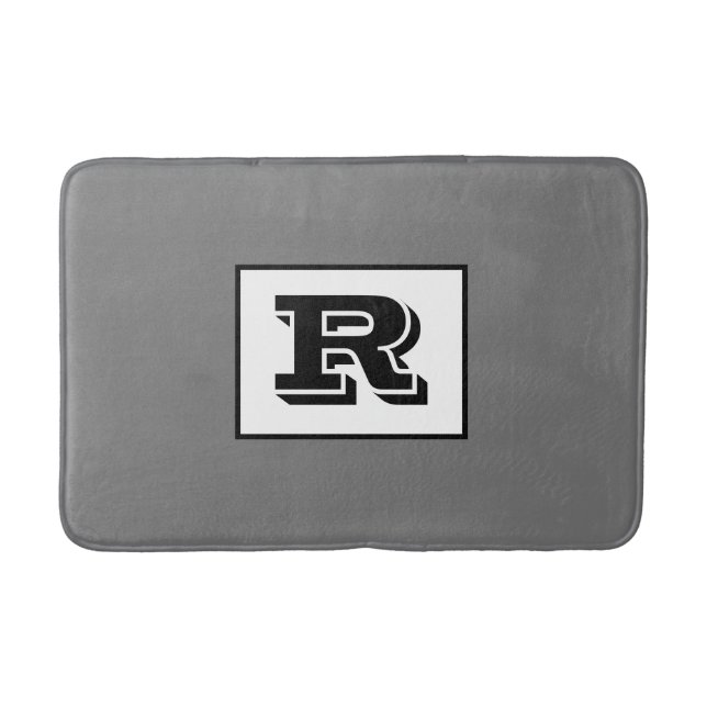 Large Bold Outlined Black Monogram, Grey Bath Mat (Front)