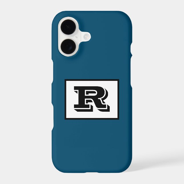 Large Bold Outlined Black Monogram, Ocean Blue Iphone Case (Back)