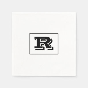 Large Bold Outlined Black Monogram, White Napkins