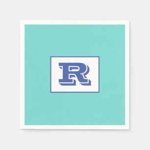 Large Bold Outlined Blue Monogram on Light Teal Napkins