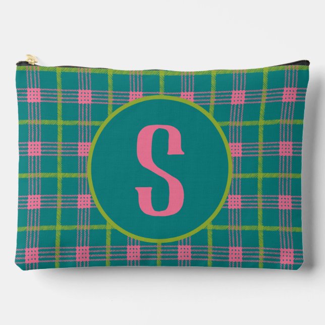 Large Bold Plaid Initial Zipper Pouch (Front)