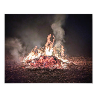 Large bonfire burning at night with high flames photo print