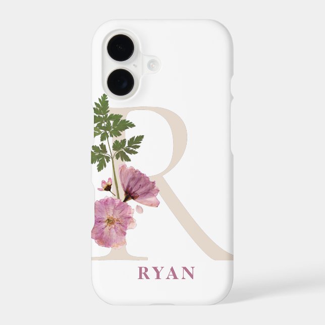 Large botanical Monogram R Name Personalization Iphone Case (Back)