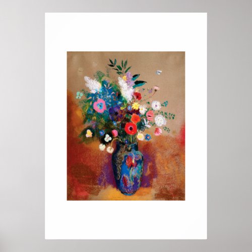 Large Bouquet in a Blue Vase by Odilon Redon Poster