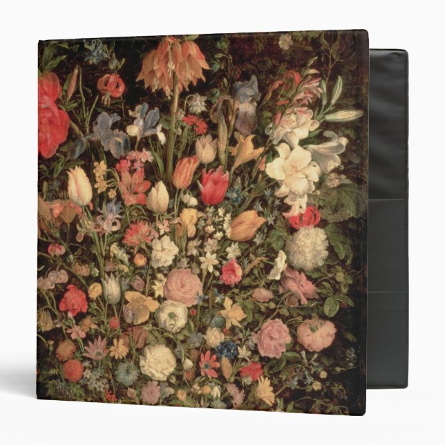 Large bouquet of flowers in a wooden tub binder (Front/Inside)