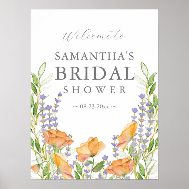 Large Bridal Shower Welcome Sign Wildflowers (Front)