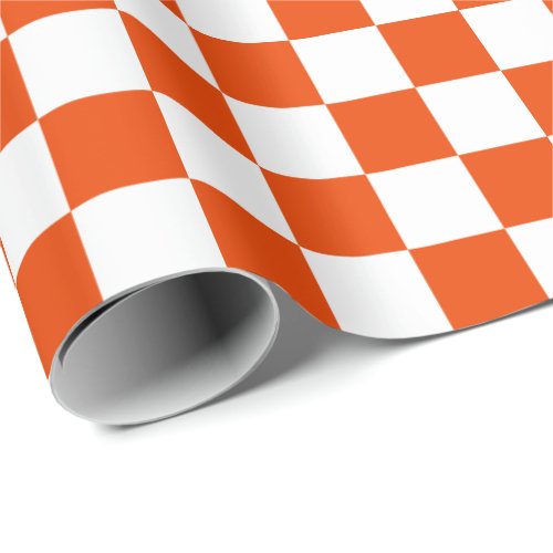 Large Bright Orange and White Checks Wrapping Paper