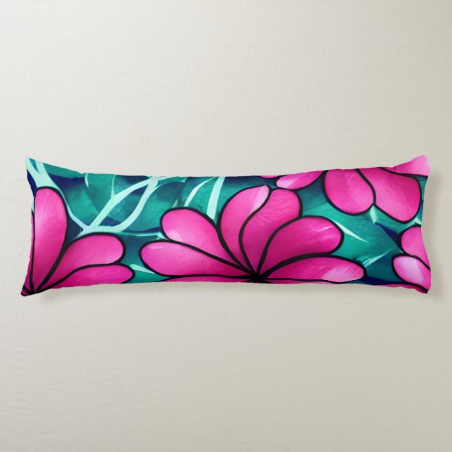 Large Bright Pink Flower Pattern Body Pillow (Front)