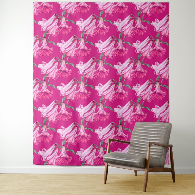 Large bright pink lily floral wedding backdrop (In Situ)