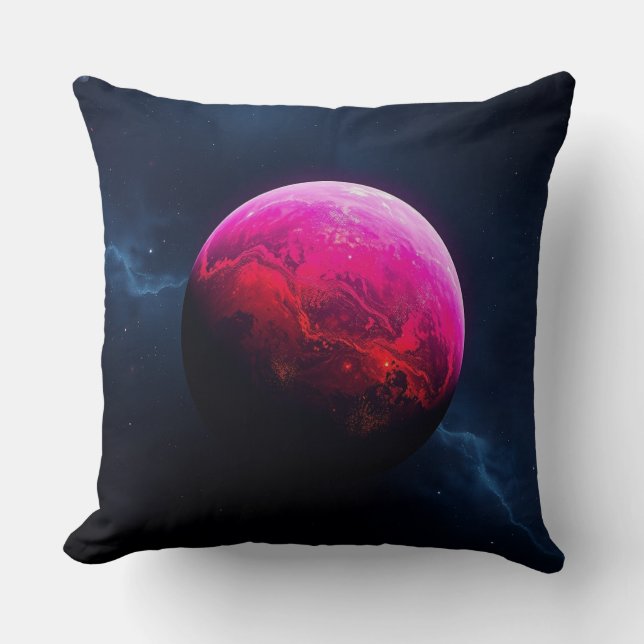 Large Bright Pink Planet Throw Pillow (Front)
