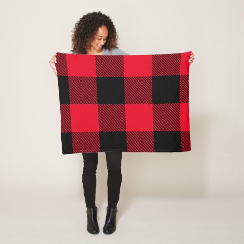 Large Bright Red and Black Buffalo Plaid Fleece Blanket