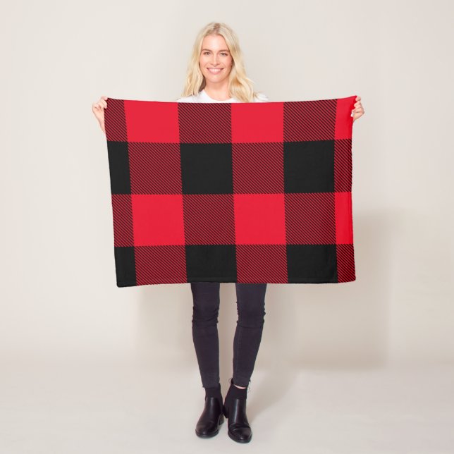 Large Bright Red and Black Buffalo Plaid Fleece Blanket (In Situ)