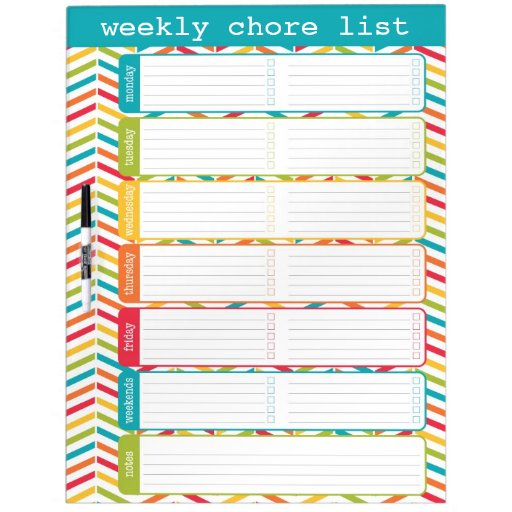 Large Bright Weekly Chore List Dry Erase Board | Zazzle