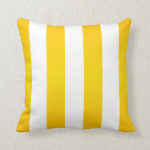 Large Bright Yellow and White Stripes Throw Pillow