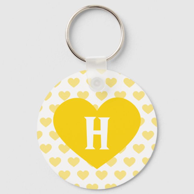 Large Bright Yellow Heart - Monogram Keychain (Front)