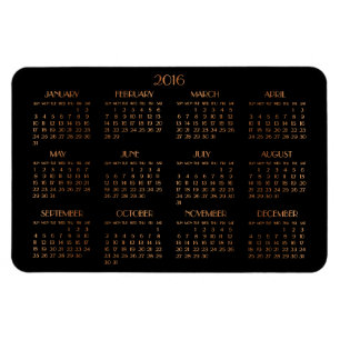 Large Bronze Black Yearly Calendar 2016 Magnets