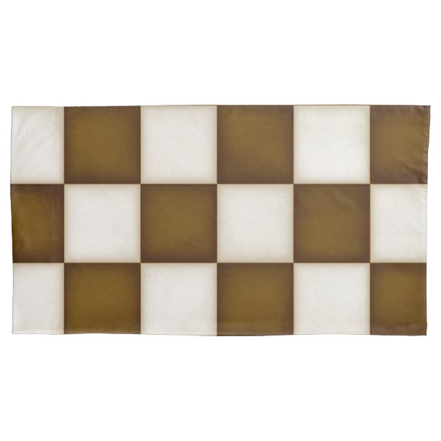 Large Brown & Antique White Checkers King Pillow Case (Front-Left)