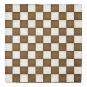 Large Brown & Antique White Checkers Queen Duvet Cover
