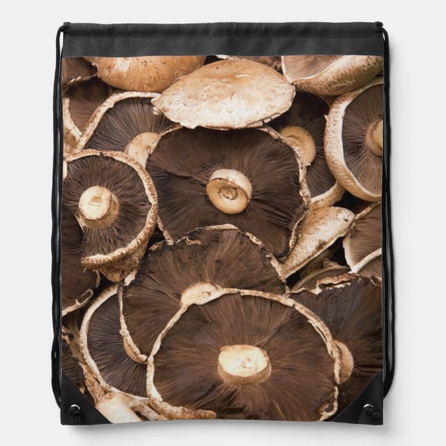 Large, Brown, Fresh, Edible Mushrooms Drawstring Bag (Front)