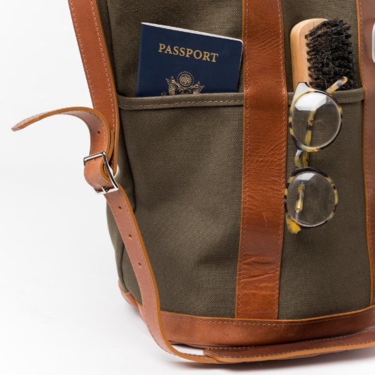 Large Brown Leather and Green Canvas Helmet Bag (Detail)