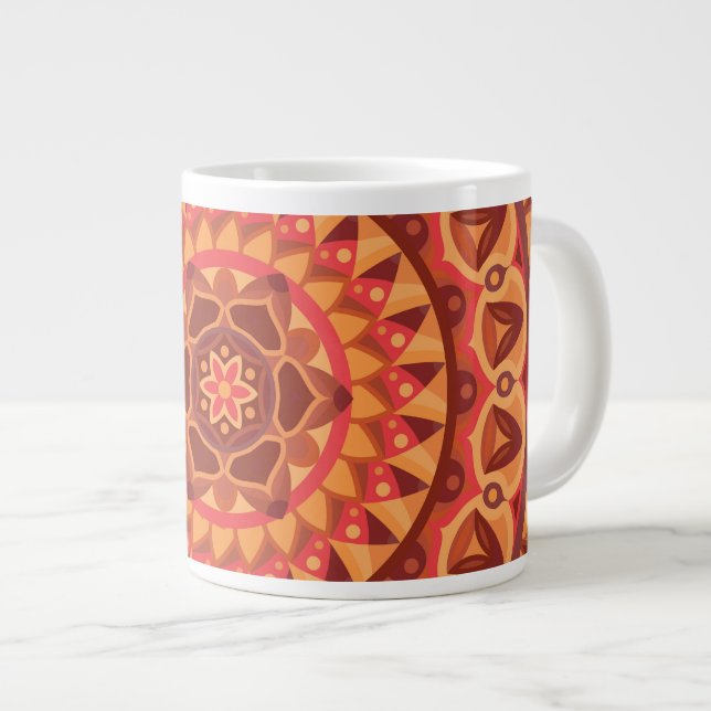 Large Brown Mandala Earthy Boho Pattern Cozy Hygge Giant Coffee Mug (Front Right)