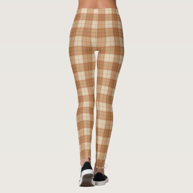 Large Brown Plaid Tartan Cute Leggings (Back)