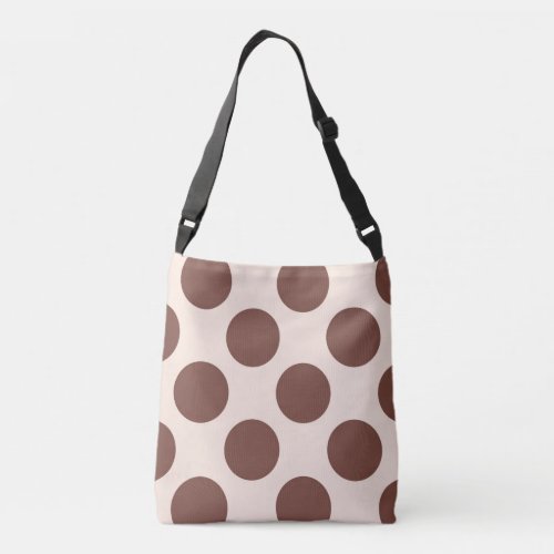 Large brown polka dots circles design on pink crossbody bag
